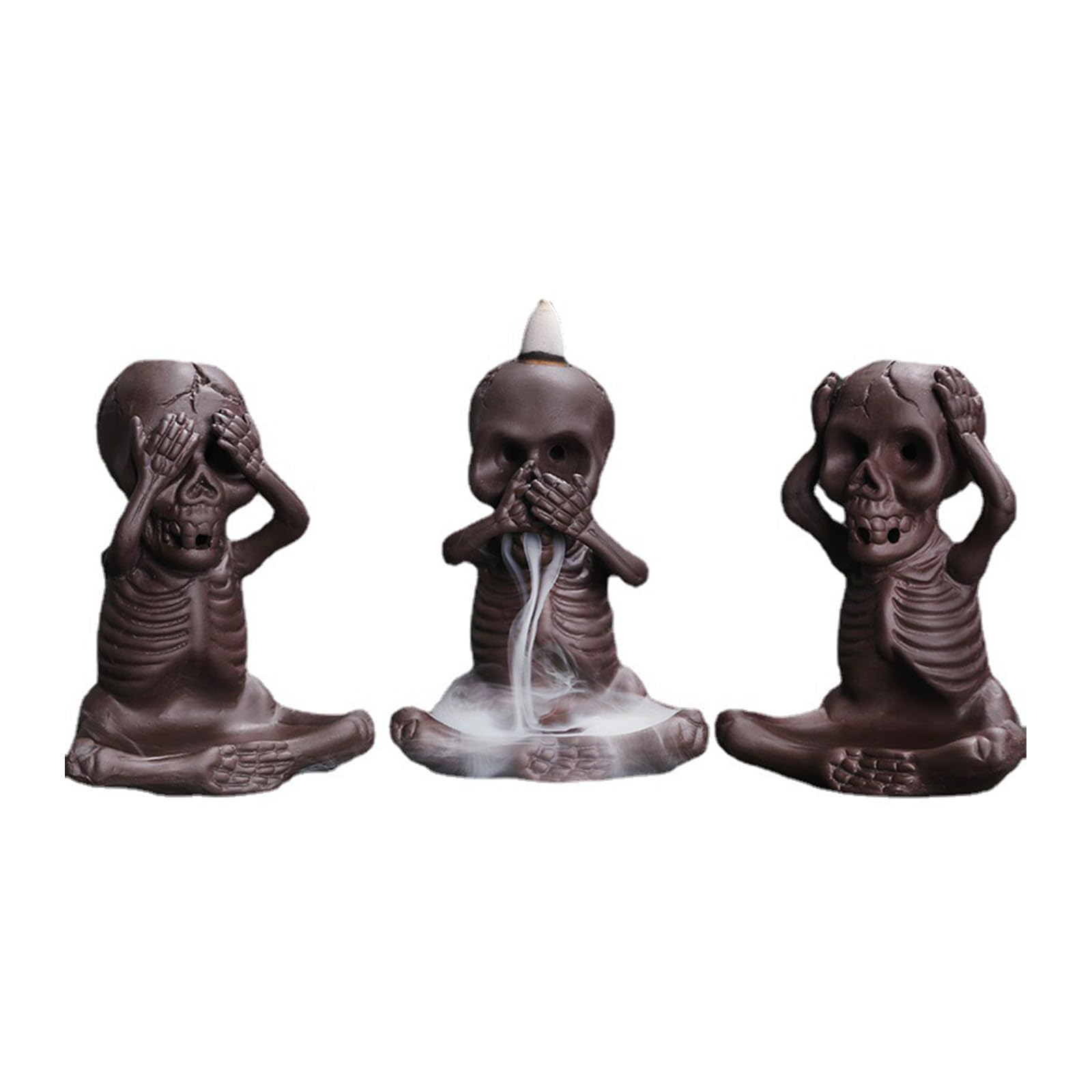 Aromatics Backflow Incenses Cones Dispenser, Skull Ceramics Home Decoration Craft for Meditations and Home Ambiances Waterfalls Incenses