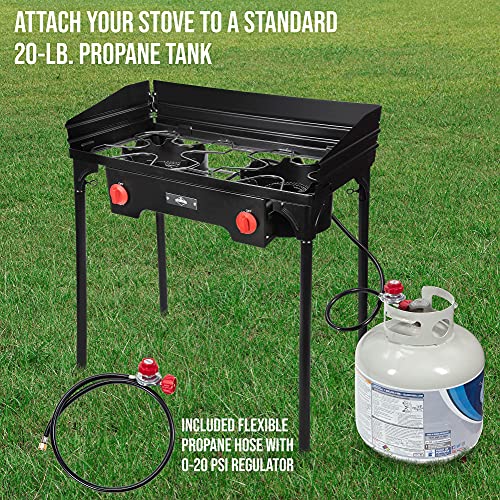 Hike-Crew-Cast-Iron-Double-Burner-Outdoor-Gas-Stove-150000-BTU-Portable-Propane-Powered-Cooktop-with-Removable-Legs-Temperature-Control-Knobs-Wind-Panels-Hose-Regulator-Storage-Carry-Case