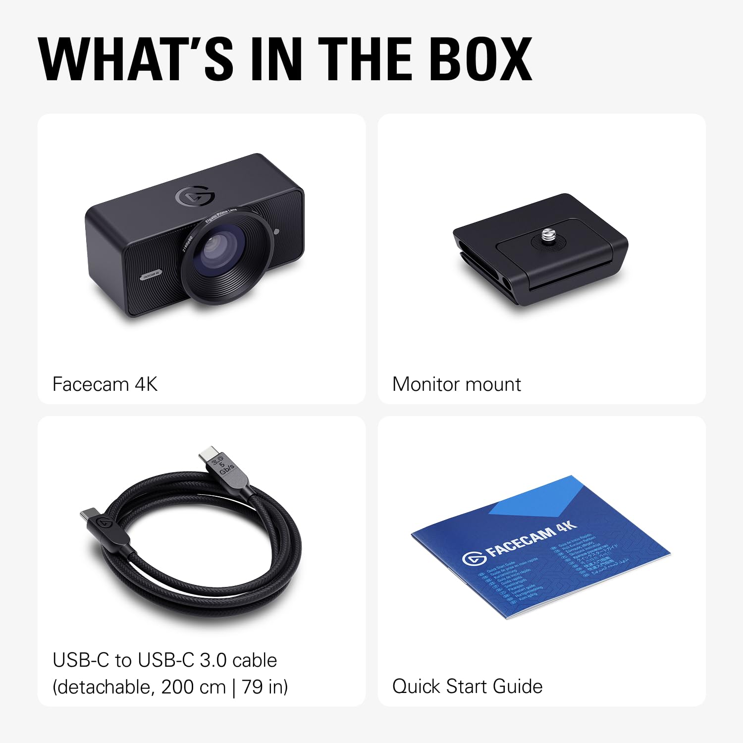 Elgato Facecam 4K - Webcam de estudio 4K60, control tipo DSLR, efectos cinematográficos, filtros de lente de 49mm, HDR, video sin comprimir, área de enfoque optimizada | USB-C para PC y Mac