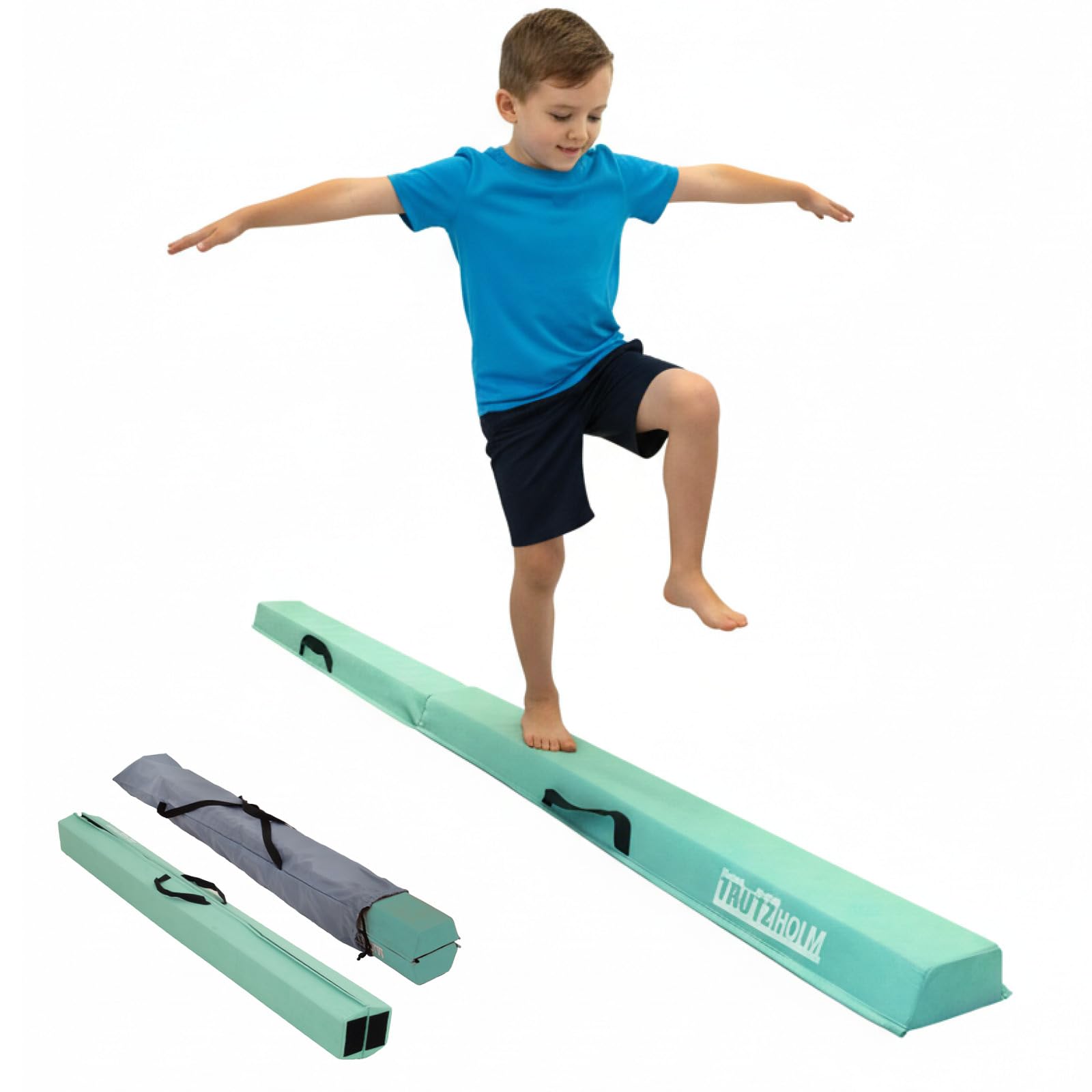 TRUTZHOLM Klappbarer Schwebebalken 210 cm | klappbar auf 105 cm | Eva-Turnbalken mit Vliesbezug inkl. Tragetasche | Balancieren, Turnen für Zuhause