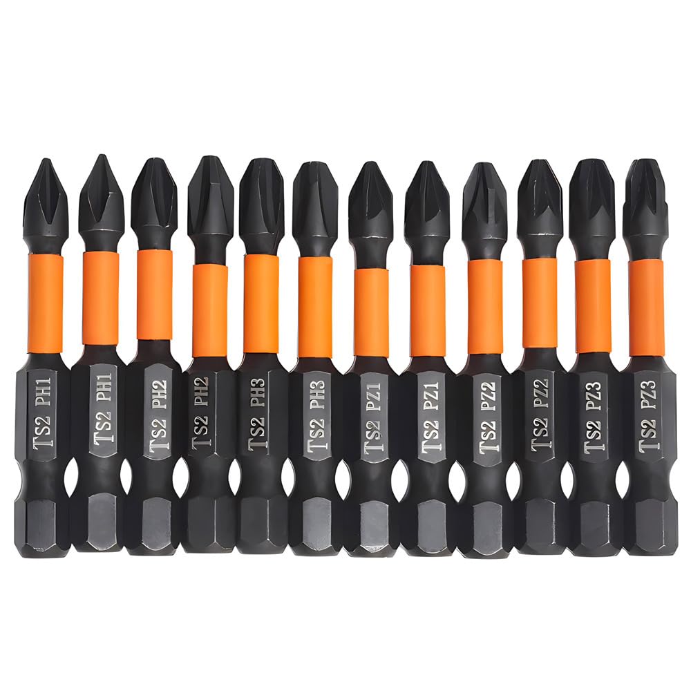 Saipor 12pcs 50mm/2" PoziDriv Phillips Screwdriver Bit Set, Magnetic Impact POZI Phillips Bit