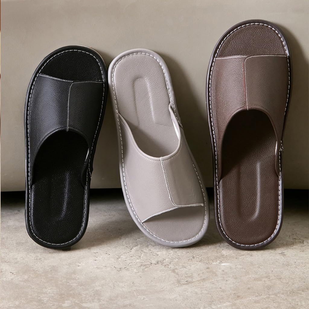 Zapatillas de Cuero para Mujer, cómodas Zapatillas de casa para Hombres, Sandalias de Verano con Punta Abierta para Interiores y Exteriores (Gris, 41/42 EU)