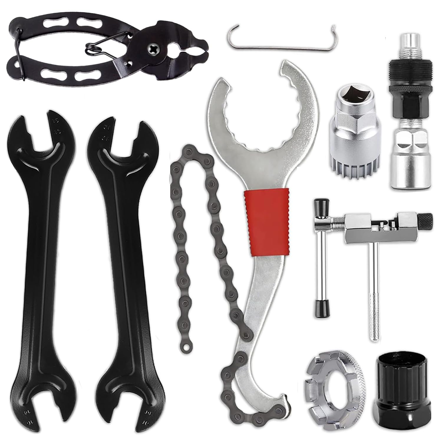 Bike Repair Tools Kit, 9Pcs Professional Bicycle Crank Tool, Bike Link Plier, Chain Breaker, 3-in-1 Cassette Remover Wrench, Crank Puller Extractor,