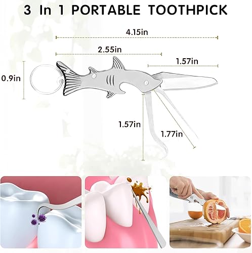 Miniatura 7 de 3 palillos de dientes portátiles 3 en 1 llavero con abridor de botellas de palillo de dientes llavero de metal reutilizable para palillo de dientes