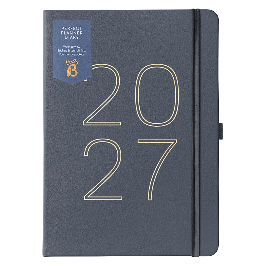 Busy B 2027 A5 Weekly Diary Planner - Charcoal Faux Leather - Pockets