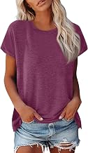 uxxnjfg Women's T-Shirt Short Sleeve Cotton Basic Blouses Summer Solid Colors Loose T-Shirt Round Neck Casual Elegant Tops