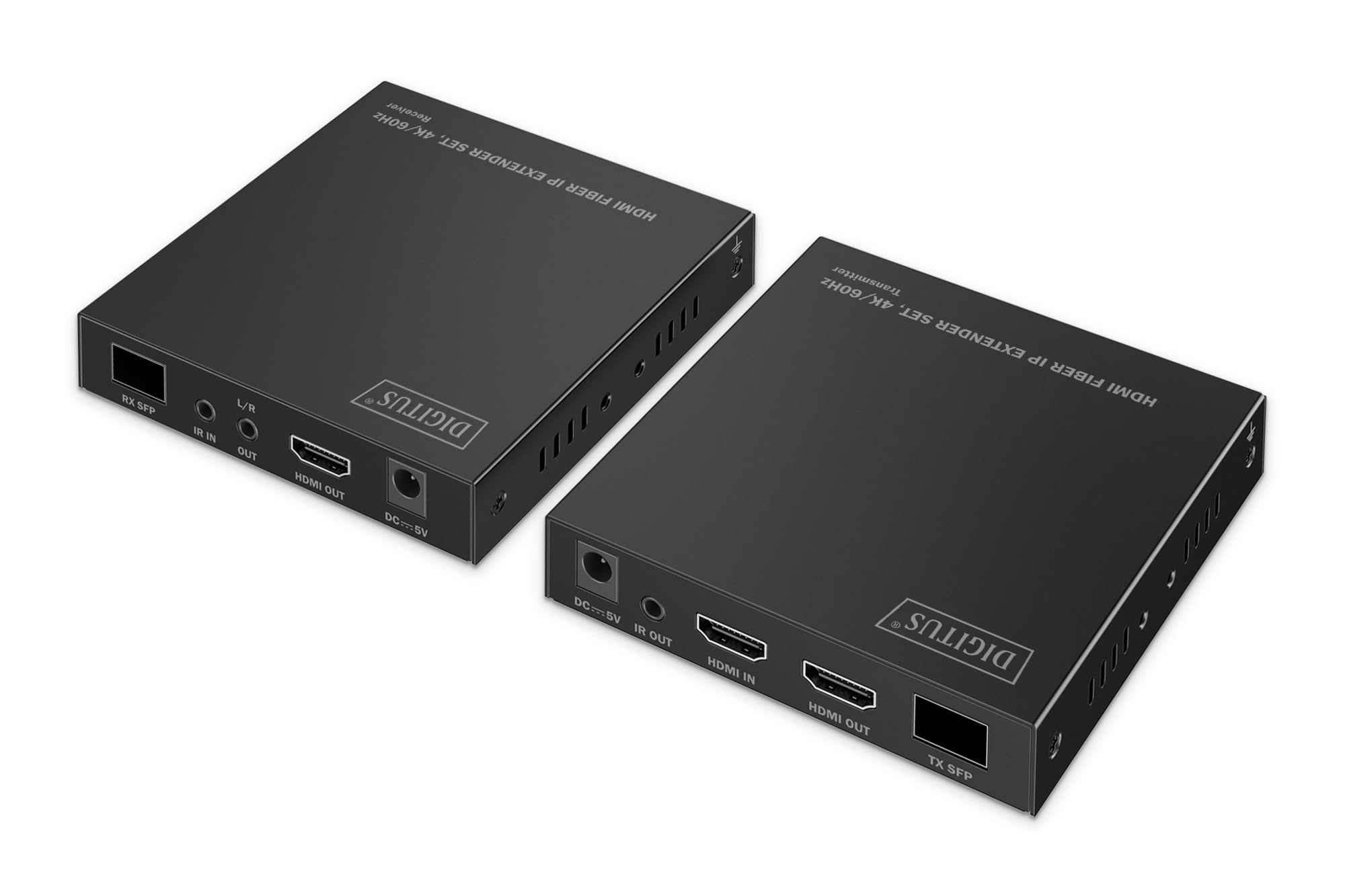 DIGITUS HDMI Fiber IP Extender Set – UHD 4k 60Hz – HDMI 2.0 – Portata MM 300 m e SM 40 km – Trasmettitore e ricevitore – Punto a punto – Nero