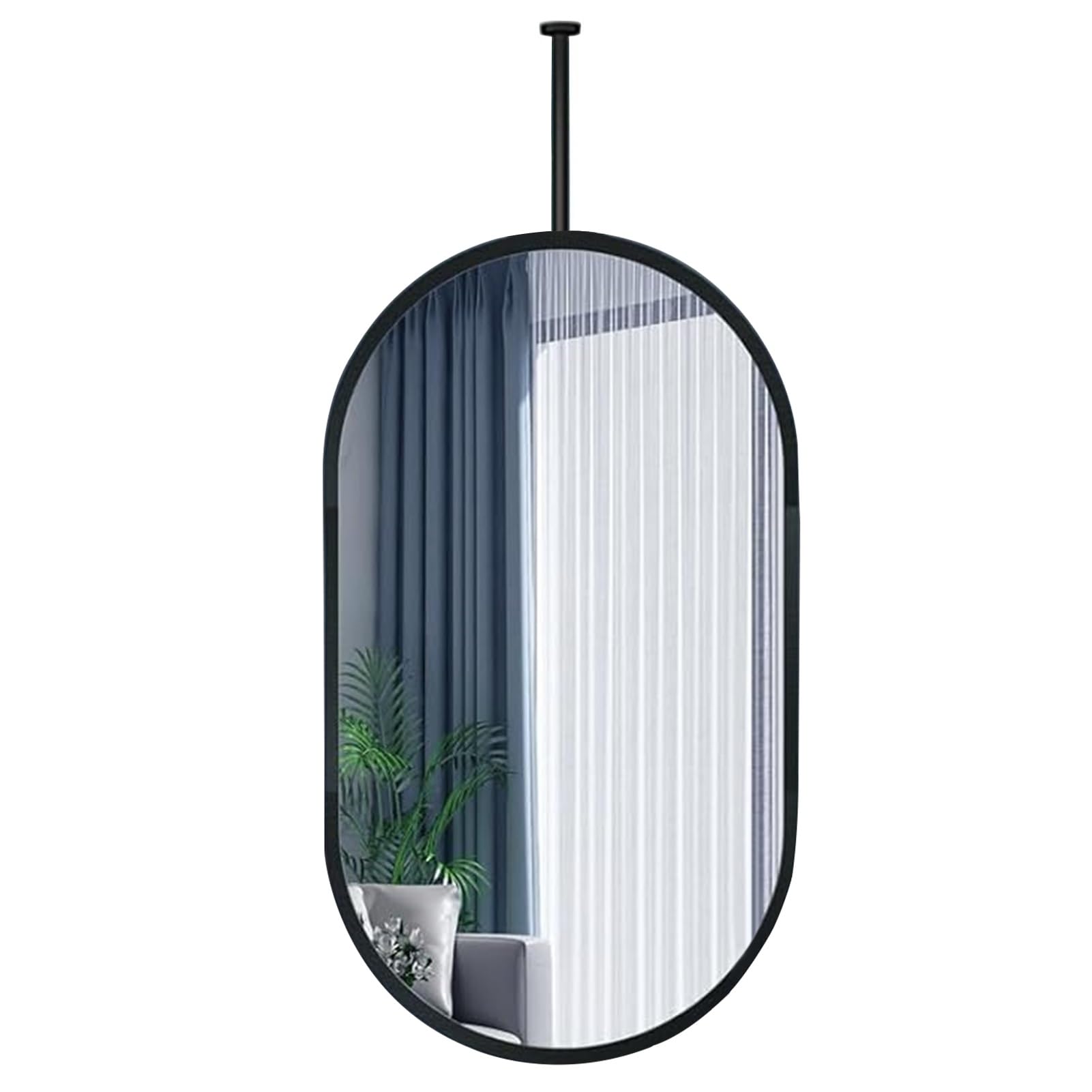 FGXHHS Oval, Wall Mirror with Black Metal Frame, Decorative Vanity for Bedroom Living Room Entryway - Customizable Pole (Size : 50cmx70cm)