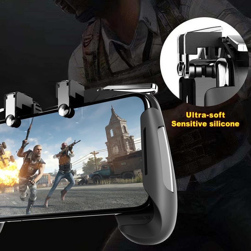 Image of AK16 PUBG Gaming Trigger for Smartphone 4 Finger Controler for Mobile Game PUBG, Free Fire & BGMI Gaming Grip Adjustable Phone Gamepad With L1 R1 Shooters Buttons (Red & Blue)