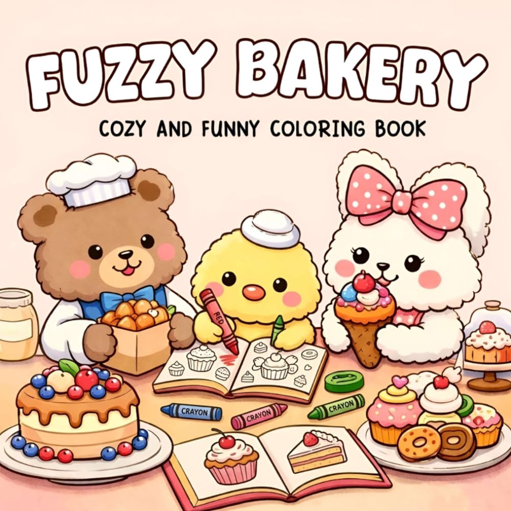 Fuzzy Bakery: Cozy and Funny Coloring Book for Adults and Teens: Adorable Animals Baking Cakes, Cookies, and Sweet Treats in Cozy Bakery Scenes
