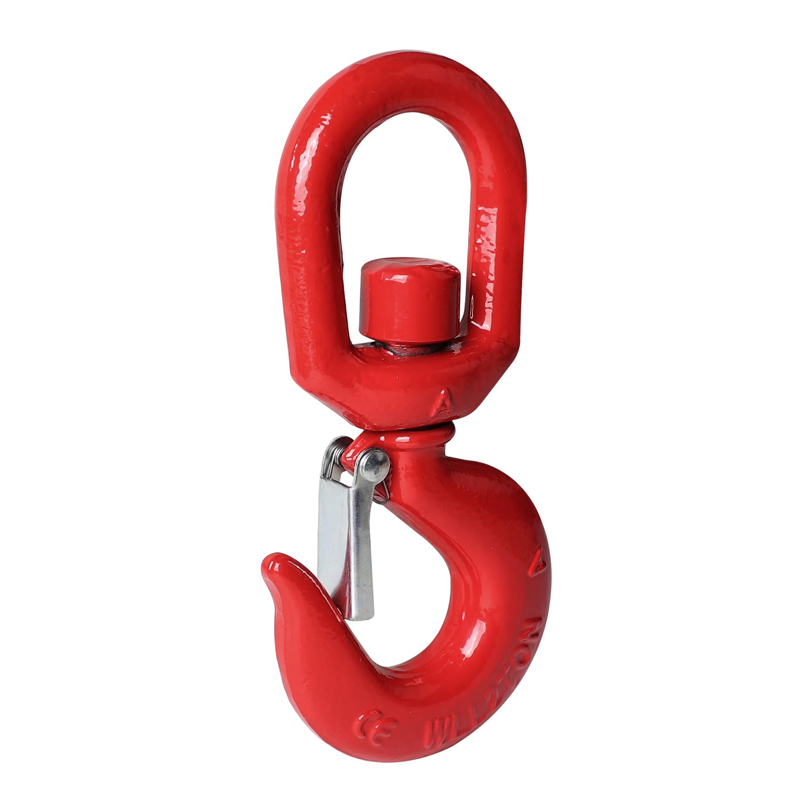EXLECO Crochet de charge avec œillet rotatif, crochet de grue 2 tonnes, crochet pivotant pour le levage, crochet de levage avec verrouillage, crochet de charge à œillet laqué rouge pour l'industrie de