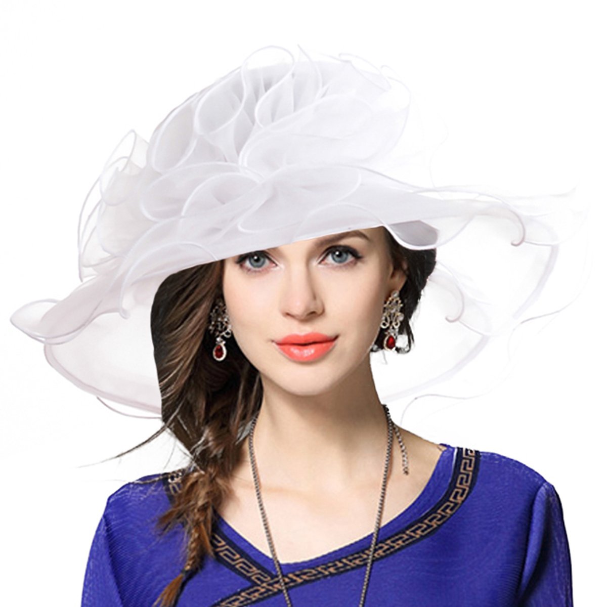 Vecry Women's 019-White Organza Church Derby Fascinator Bridal Wedding Hat (019-White)
