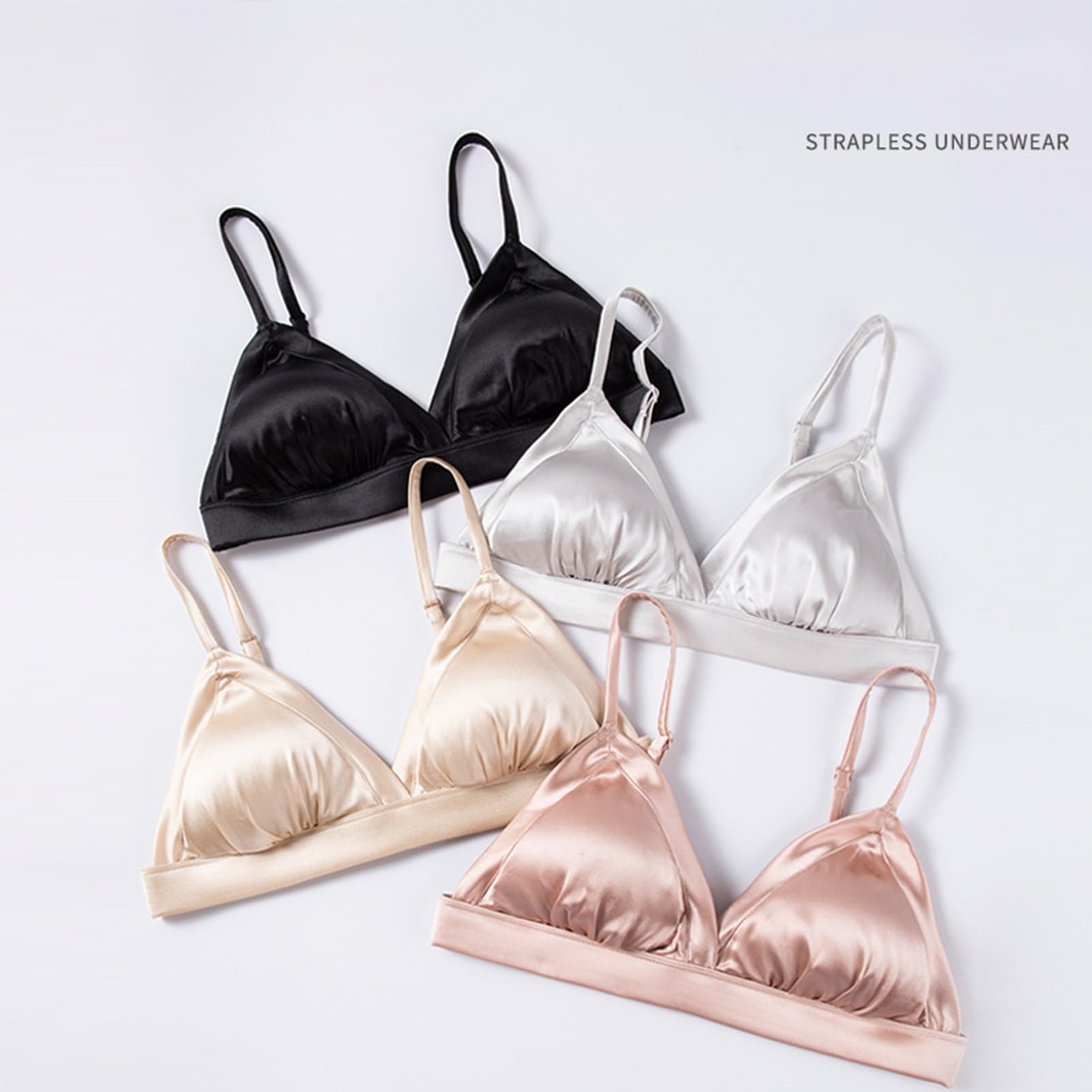 TOSOFT Reggiseno Intimo da Donna in Raso di Seta Sottile di Seta di Gelso Reggiseno di Base in Seta Bralette con Coppe Morbide Tops Imbottiture Rimovibili (Color : Black, Size : S/Small)