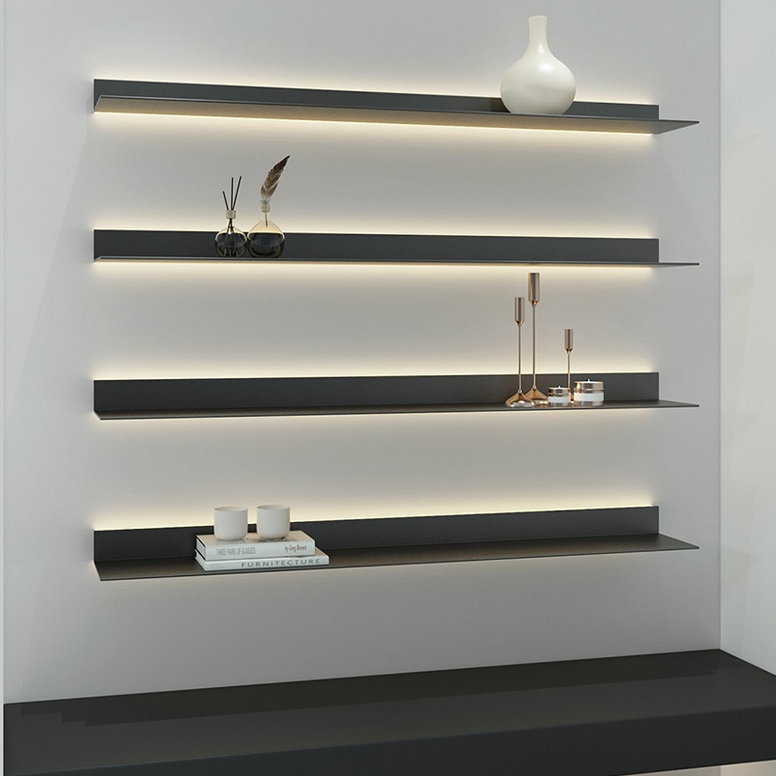 Amazon｜金属製壁掛け発光棚, 発光棚 LED照明フローティングウォール