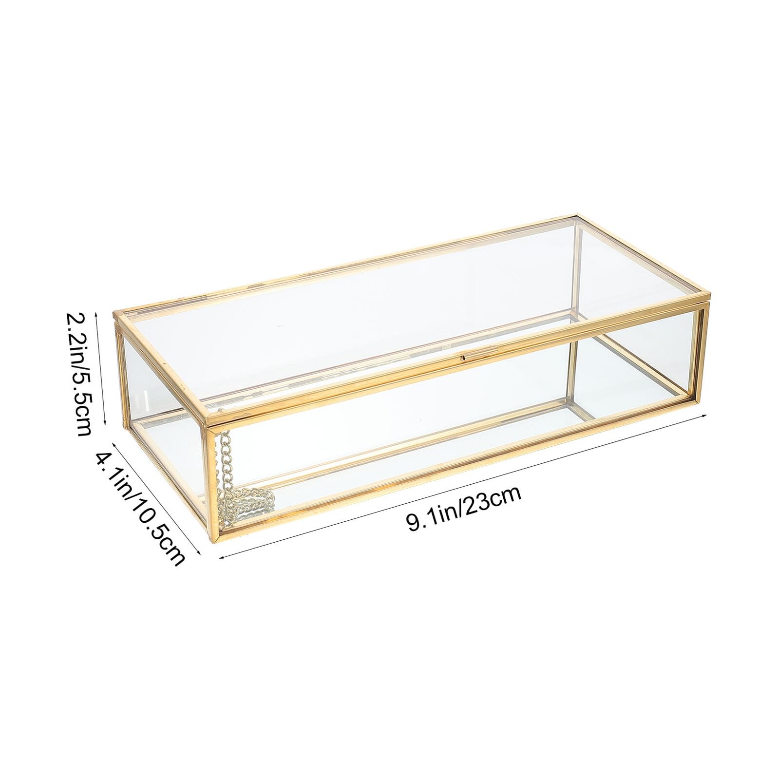 Angoily Transparente Schmuckschatulle aus Glas und Kupfer, Goldfarben