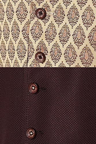 Image of Peter England Polyester Blend Men Brown Three Piece Suit Business Vest