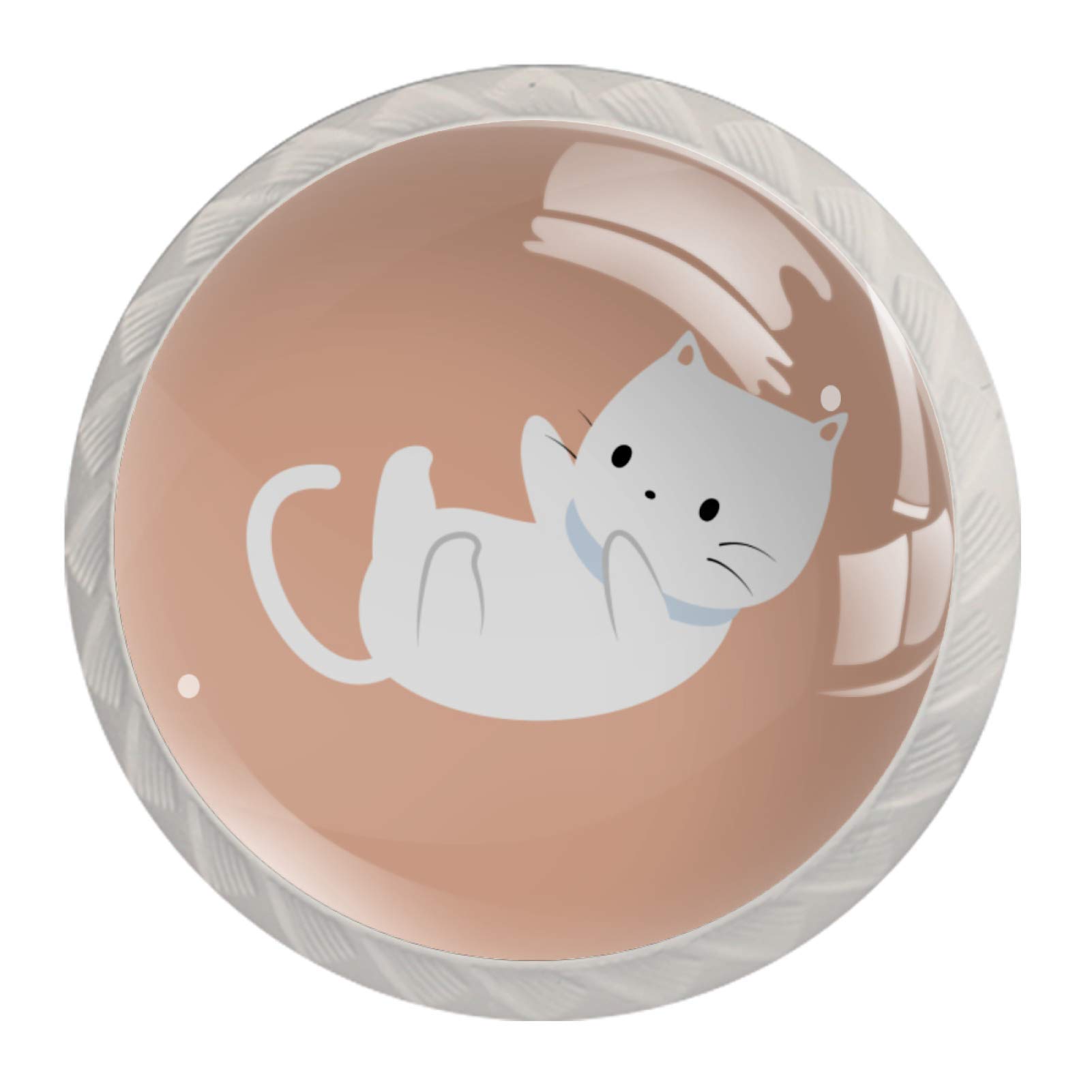 Zore_fine5 Color2 Kitchen Cabinet Knobs Round Decorative Knobs Cabinet Closet Drawers Dresser Pull Handle 4Pcs Pink Cat