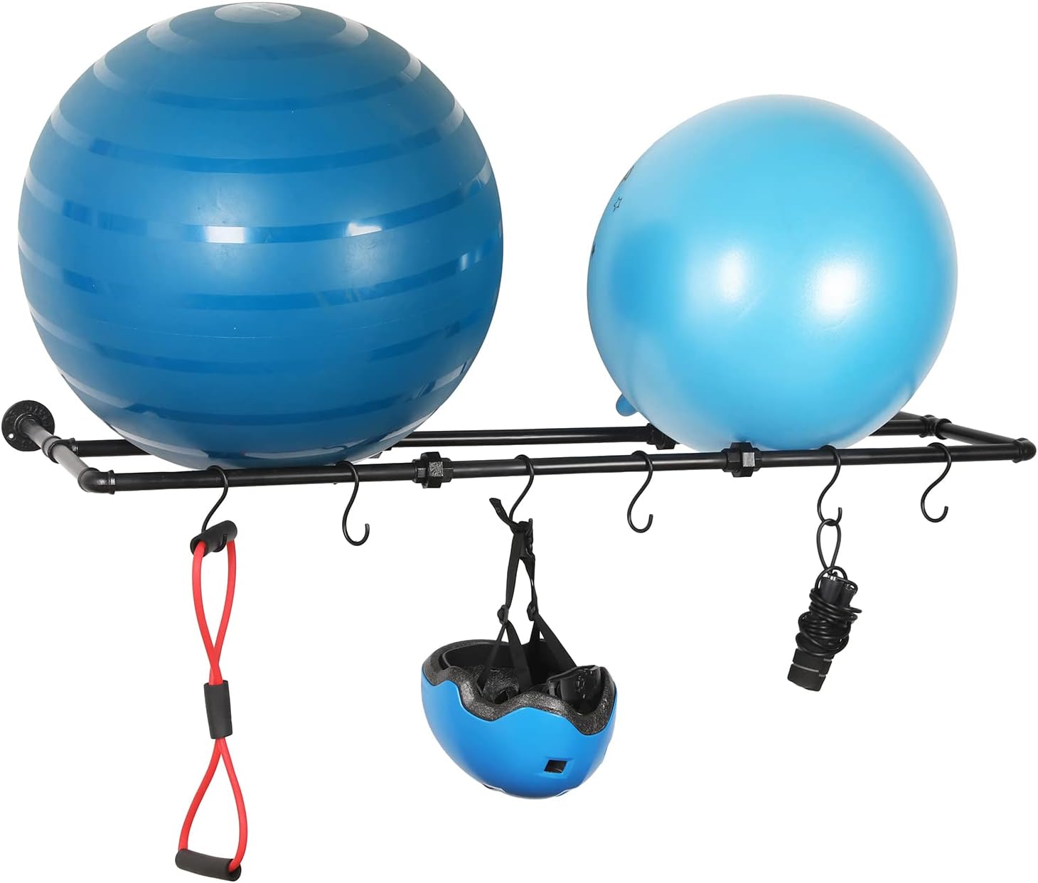 MyGift Industrial Matte Black Metal Wall Mounted Exercise Yoga Ball Storage Rack with 6 S-Hooks for Fitness Equipment