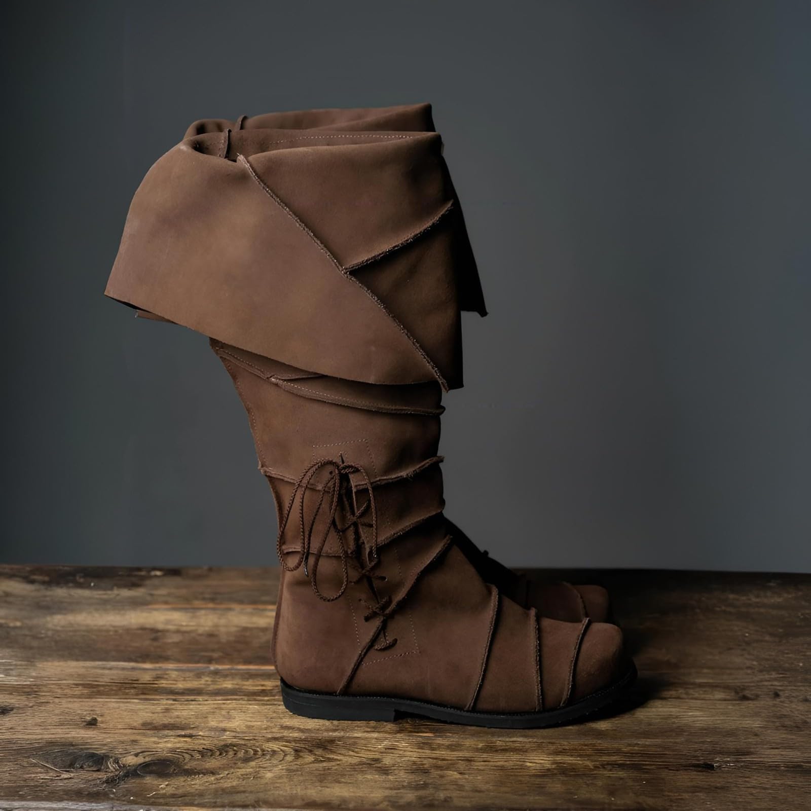 Generisch Botas de vaquero para hombre – tacón bajo atadas medias botas caballero, clásicas botas renacentistas medievales piratas para fiestas y cosplay
