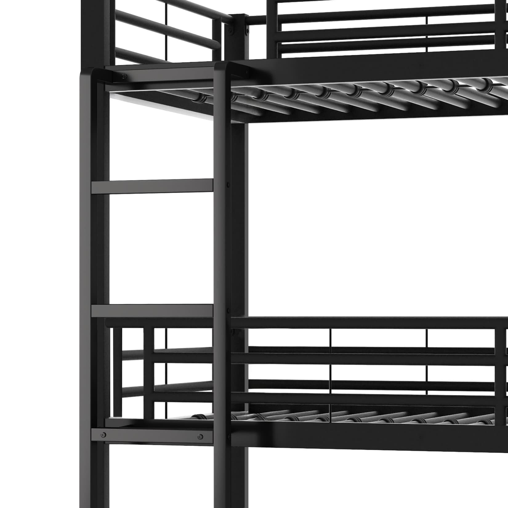 PUGSDRLY Lit Superposé 3 Place 90x200 avec Escalier,Sommier Robuste(B-Noir) | Quatre Barrières Haute,Escalier Robustes,pour Garçons Filles