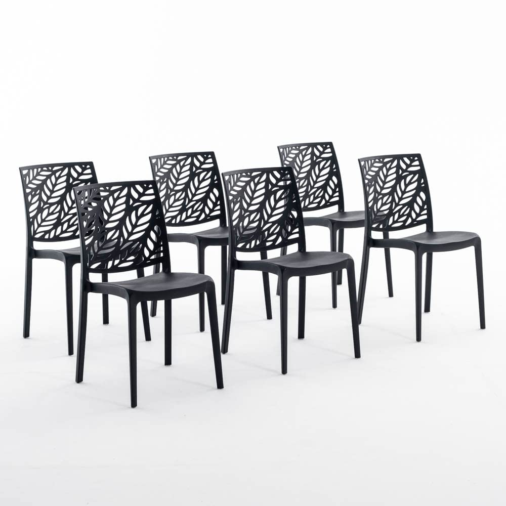 SIEDITI FUORI E DENTRO - Chaises Dafne en résine avec fibre de verre empilables pour intérieur/extérieur (6, anthracite)