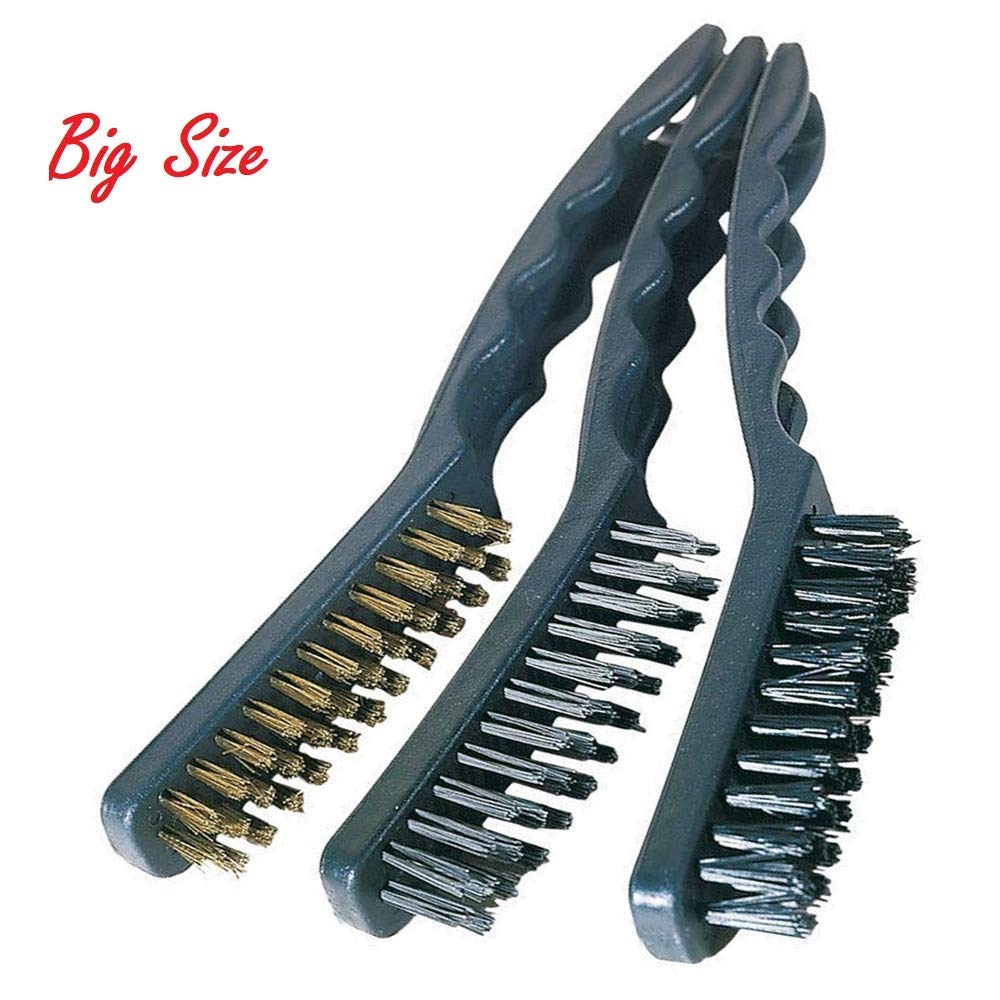 Inditrust Heavy Duty 3 Type Wire Brush Set Cleaning Tool Kit - Brass, Nylon, Stainless Steel Handle Scratch Brush 3