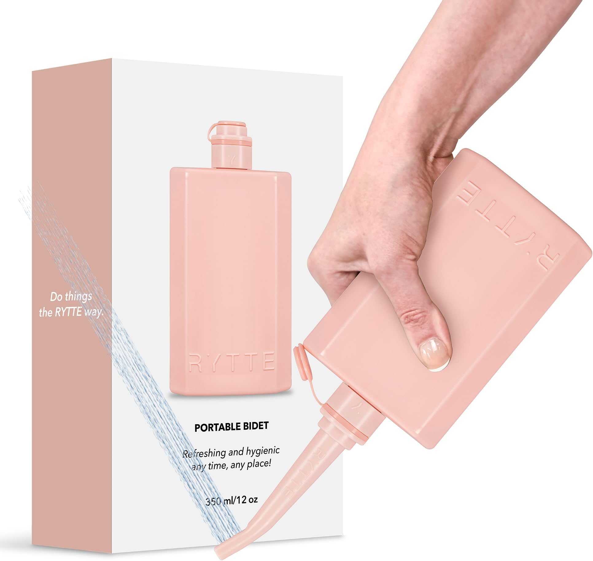 The Original RYTTE Portable Bidet I Fully sealable, Nozzle Hidden Inside the Bottle and Easy to use at Home and on the go II Transforming Personal Hygiene! (Pink)