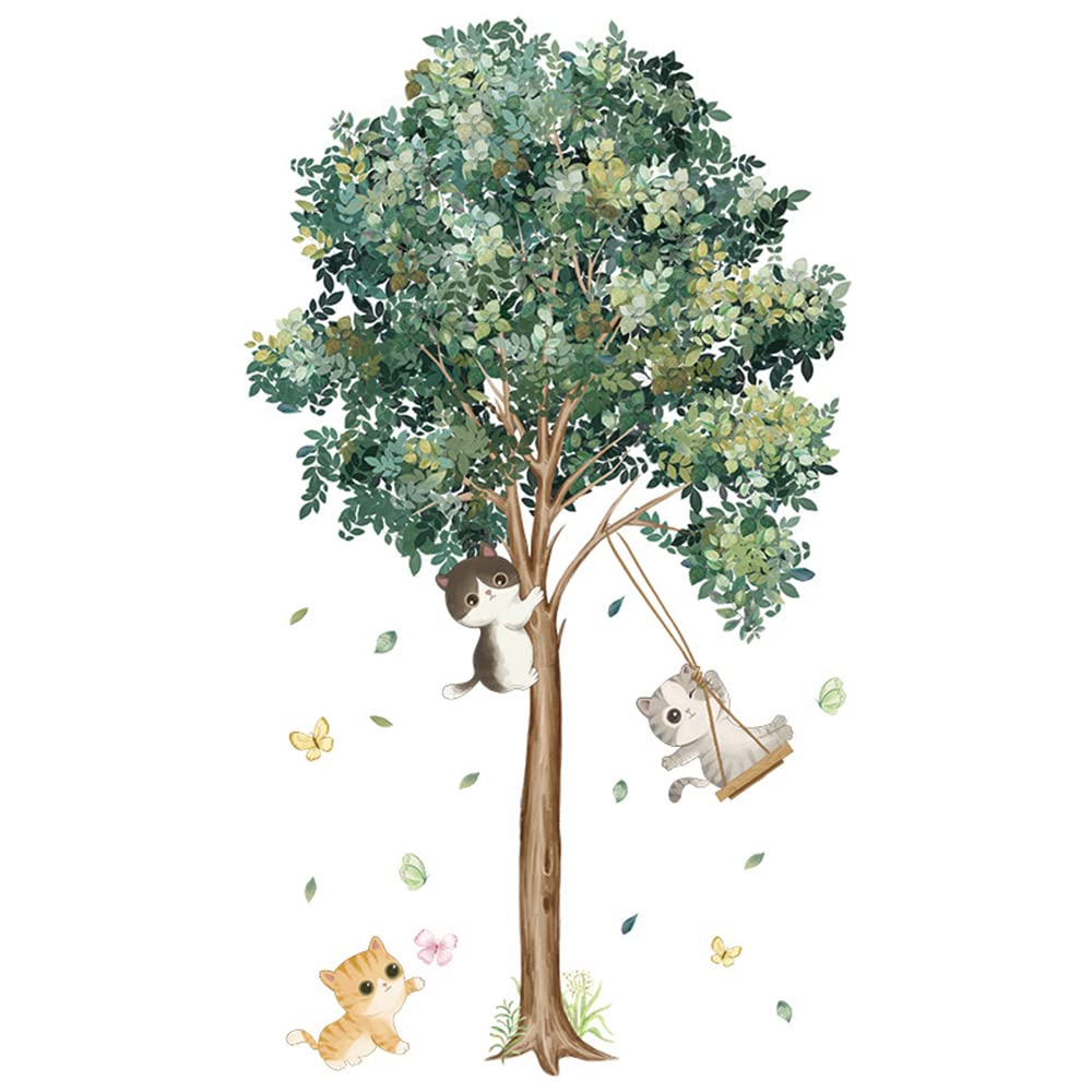 Buer Homie Wall Decals for Bedroom, Cat and Tree Stickers for Living Room