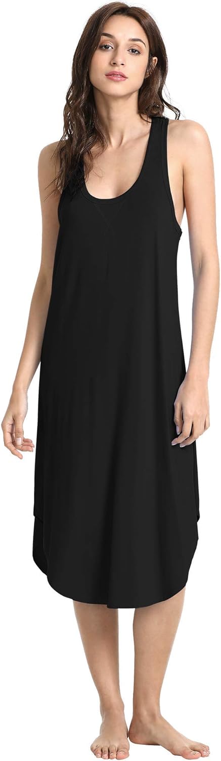 GYS Long Nightgown for Women - Viscose Made from Bamboo, Soft Sleeveless Sleep Shirt Summer Racerback Sleep Dress