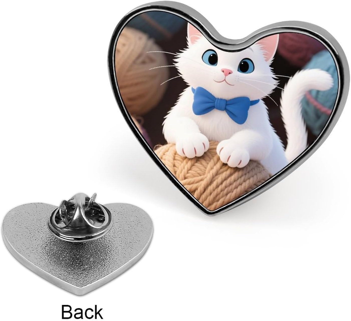Heart Lapel Pin - White Cat Enamel Pin, Cute Brooch for Jackets, Hats & Tops | Suit Pins for Men | Lightweight Metal Fashion Clothing Accessory image 3