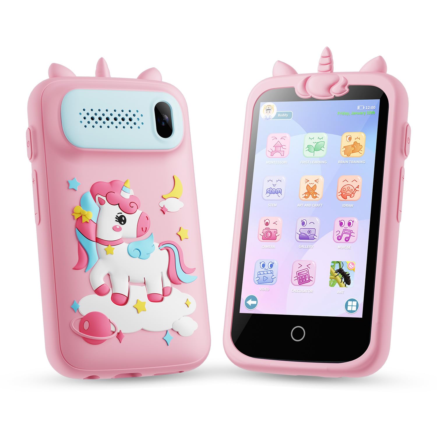 Smartphone Giocattolo per Bambini, 3.97" Cellulare Giocattolo Regalo Natale/Compleanno, 200+ Puzzle Gioco Smartphone Bambini, 2000mA Telefono Finto per 3 ai 12 Anni (Blu) (D2-pink-1)
