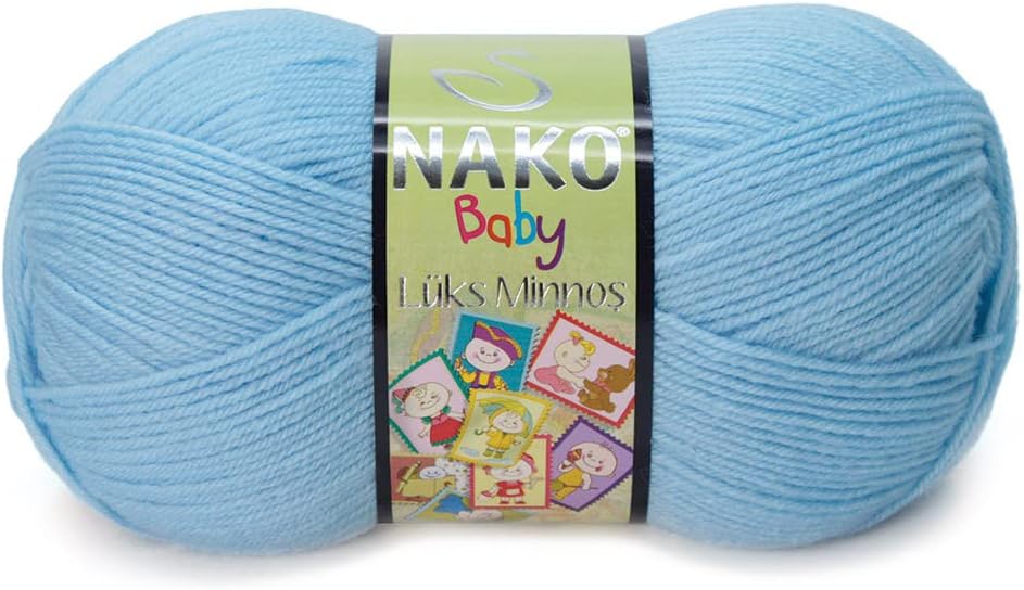 Nako Lüks Minnoş,Baby Knitting Yarn,(4Balls) Each Skein(Ball) 3.53 Oz (100g), %65 Premium Akrilik, %35 Polyamid,Knitting Yarn You Can Use in Autumn, Winter, Spring, Summer Seasons Horizon Blue 214