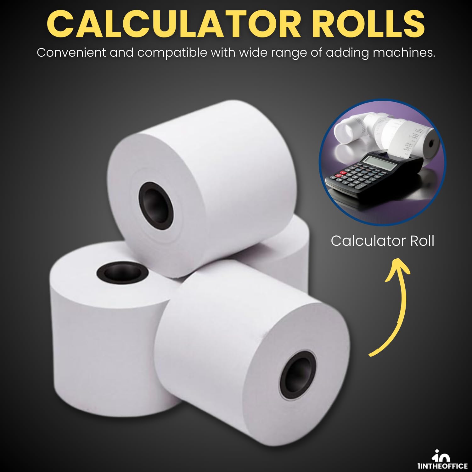 1InTheOffice Aggiunta macchina/rotolo calcolatrice, 7,3 kg, nucleo 1/2", 2-1/4" x 150 piedi, bianco (6)