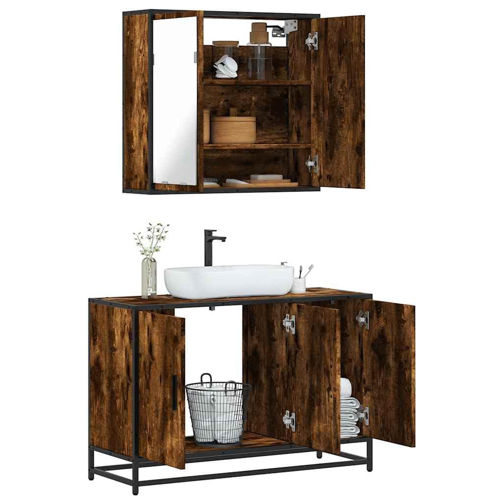 2-częściowy zestaw mebli łazienkowych z drewna i metalu, z szafką pod umywalkę i szafką z lustrem, wiszące, 65 x 20 x 60 cm i 90 x 33 x 60 cm, miejsce do przechowywania toalety dla gości