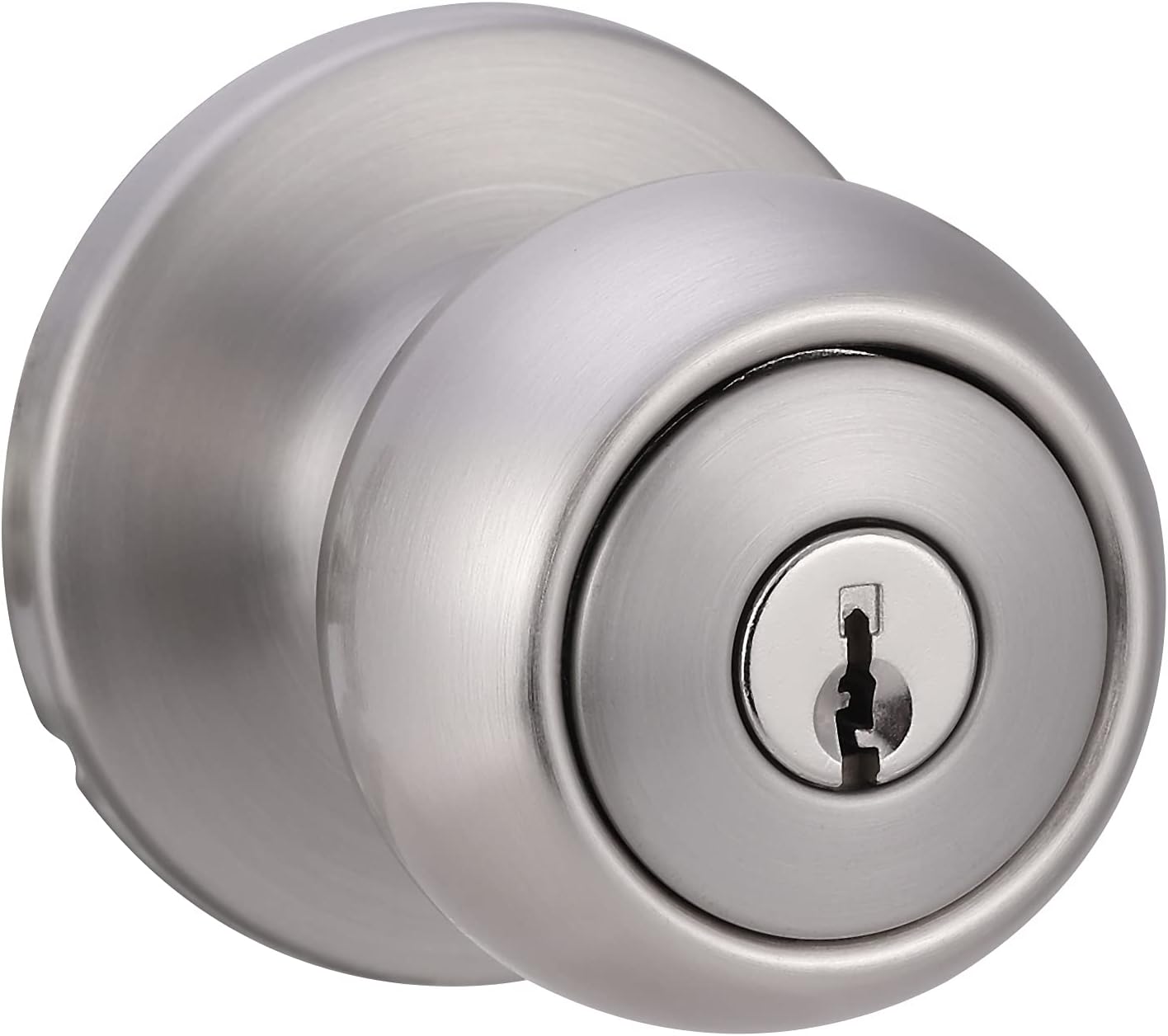 Amazon Basics Exterior Door Knob With Lock, Coastal, Easy to Install, 2 Keys, Satin Nickel