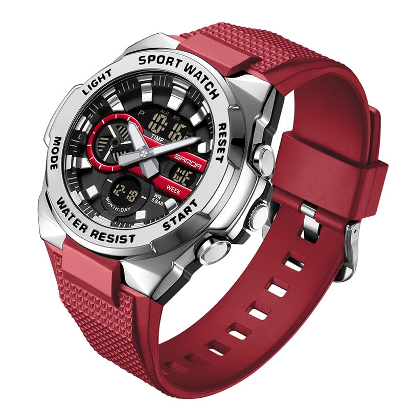 Montre de sport à quartz numérique pour homme FANMIS étanche et minimaliste noir rouge
