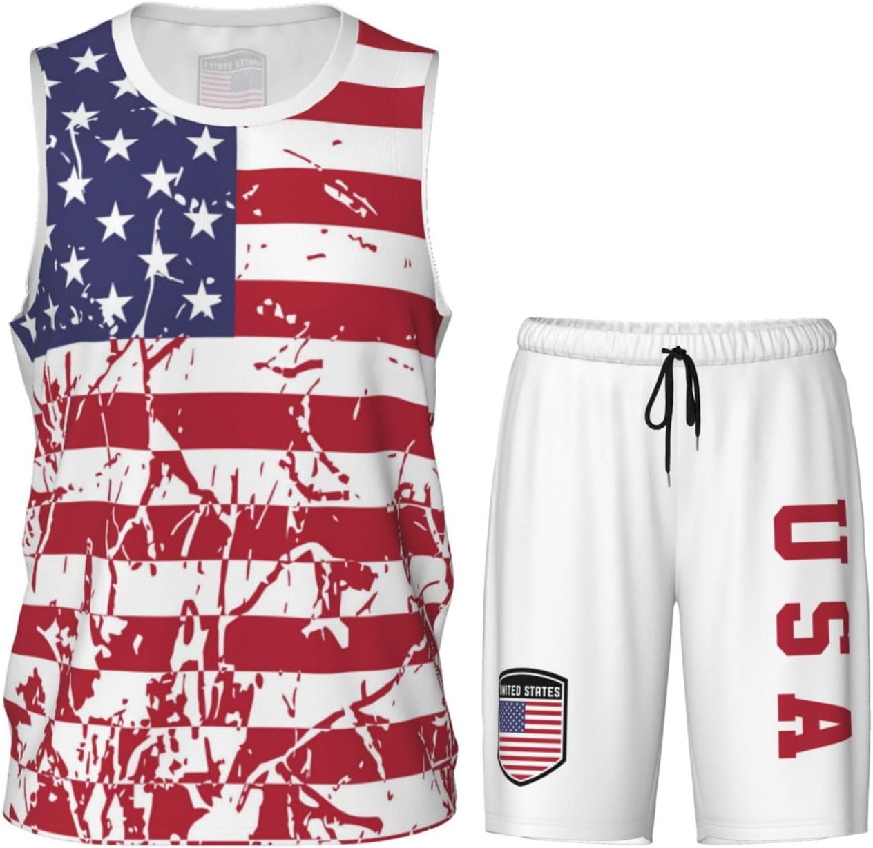 United States Flag Grain Basketball Jersey Uniform Suit for Men Adults Training Athletic Set