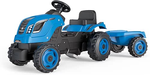 Smoby - Tracteur Farmer XL Bleu + Remorque - Tracteur