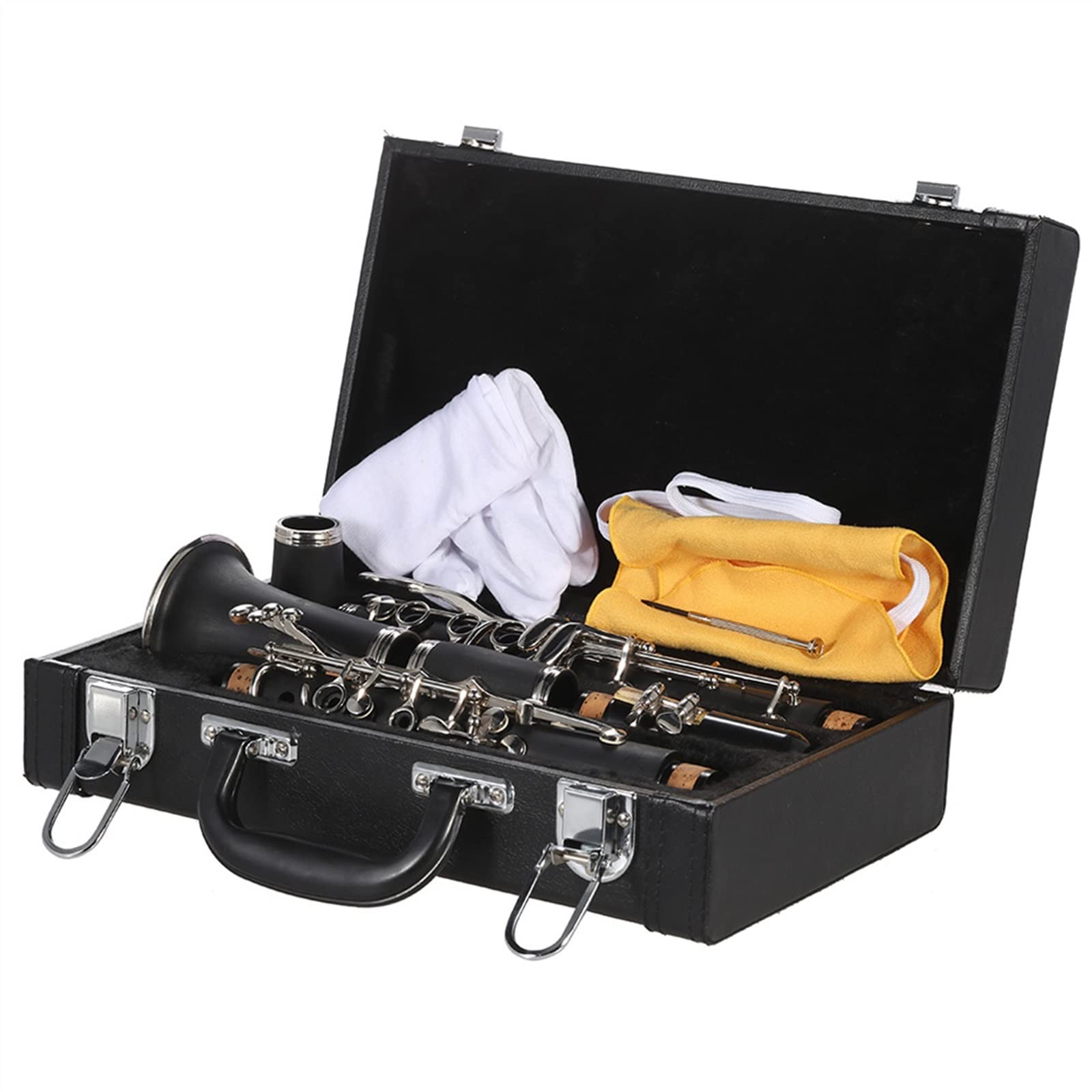 TSTS 17 Chiavi in ​​SIB Clarinetto Cupronichel Nichelato ABS con Panno di Pulizia Guanti Strumento A Fiato per Studenti Principianti Set per clarinetto per Studenti