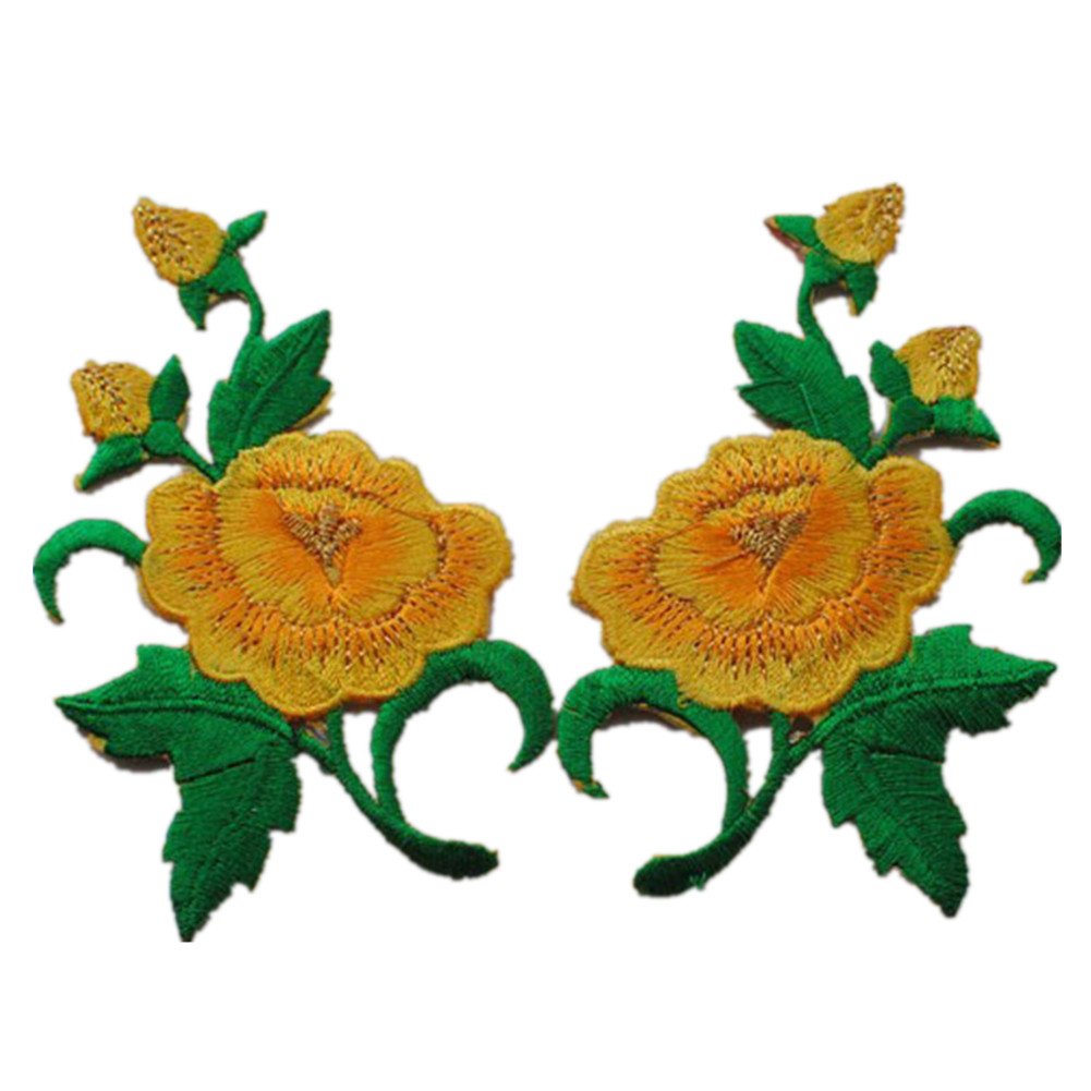 Apliques para ropa, Parches bordados de tela flores, 1 par apliques for coser y planchar(Jasmin Bud Gold)