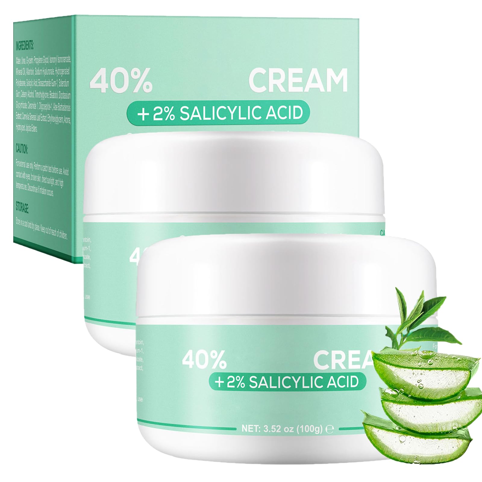2PC Crema De Urea, Crema Para Pies 40% Urea+2% Ácido Salicílico, Crema Hidratante Reparadora De Talones Agrietados, Enriquecida De Aloe Vera Hidratante & Con Árbol Del Té