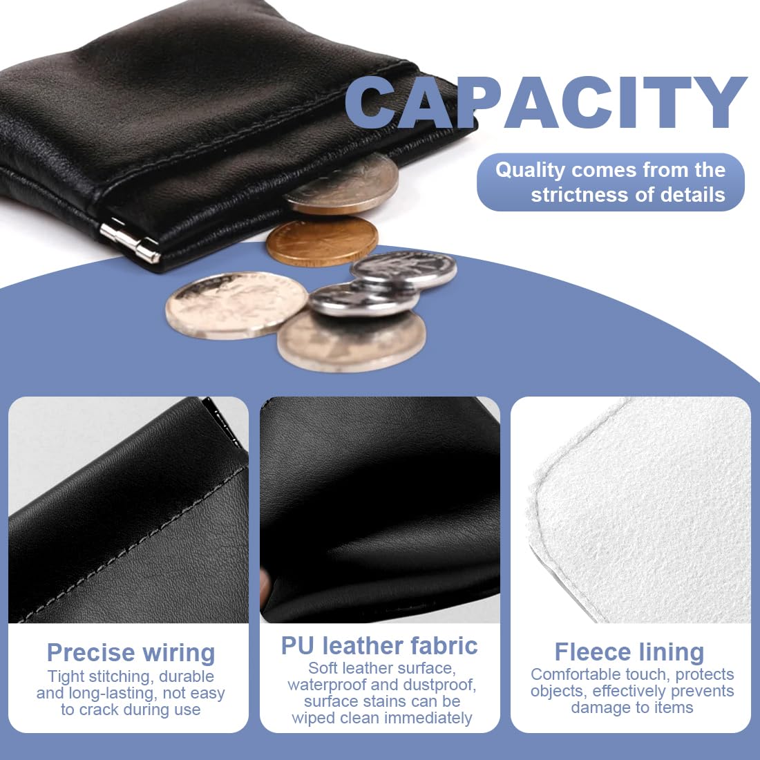 2pcs Bolsa De Almacenamiento Des Cierres Automático,Monedero Pequeño Des Piel Apretada Minimalista Negro,Para Hombre y Mujer,Fácil Almacenamiento Guardar Tarjetas,Cables De Datos y Joyas