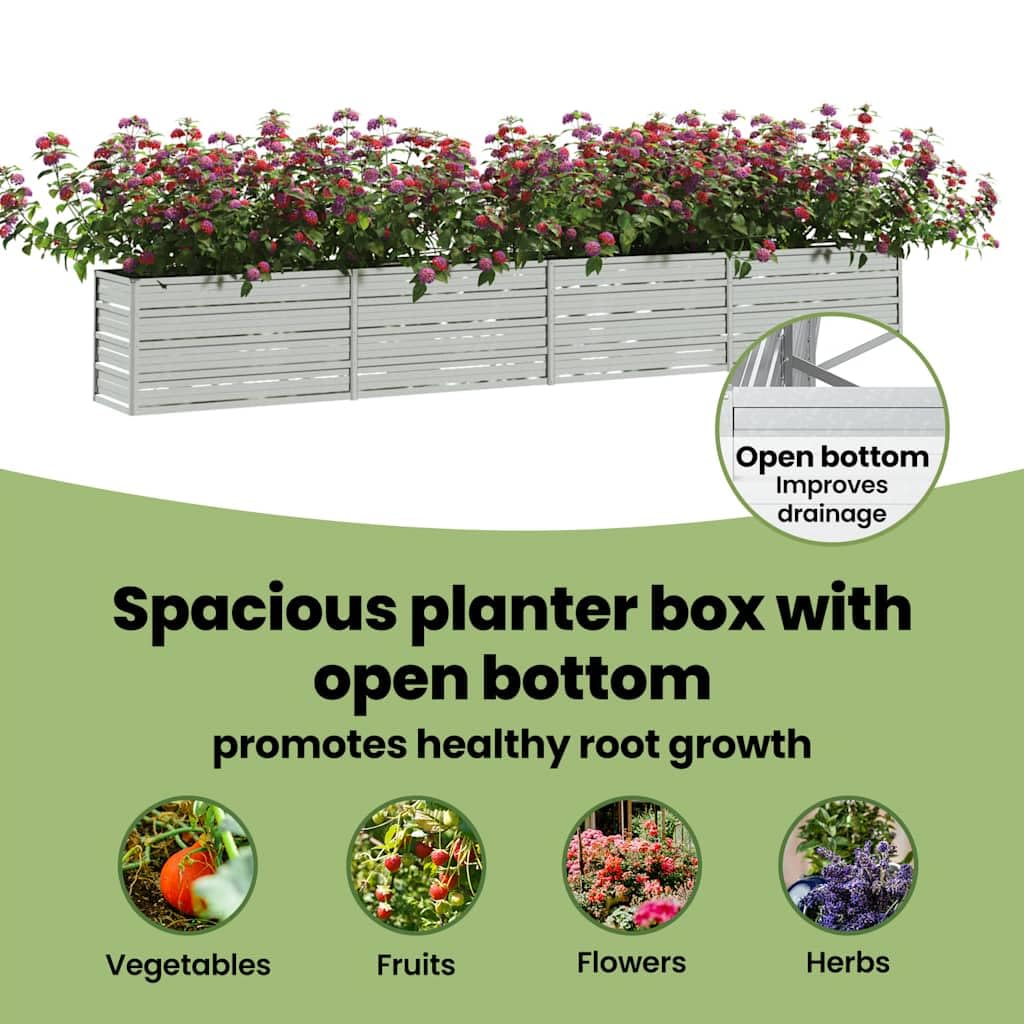 vidaXL Lit Surélevé de Jardin Jardinière Bac à Fleurs Pot de Plantes Lit de Plantation Balcon Extérieur 320x40x45 cm Acier Galvanisé Argenté