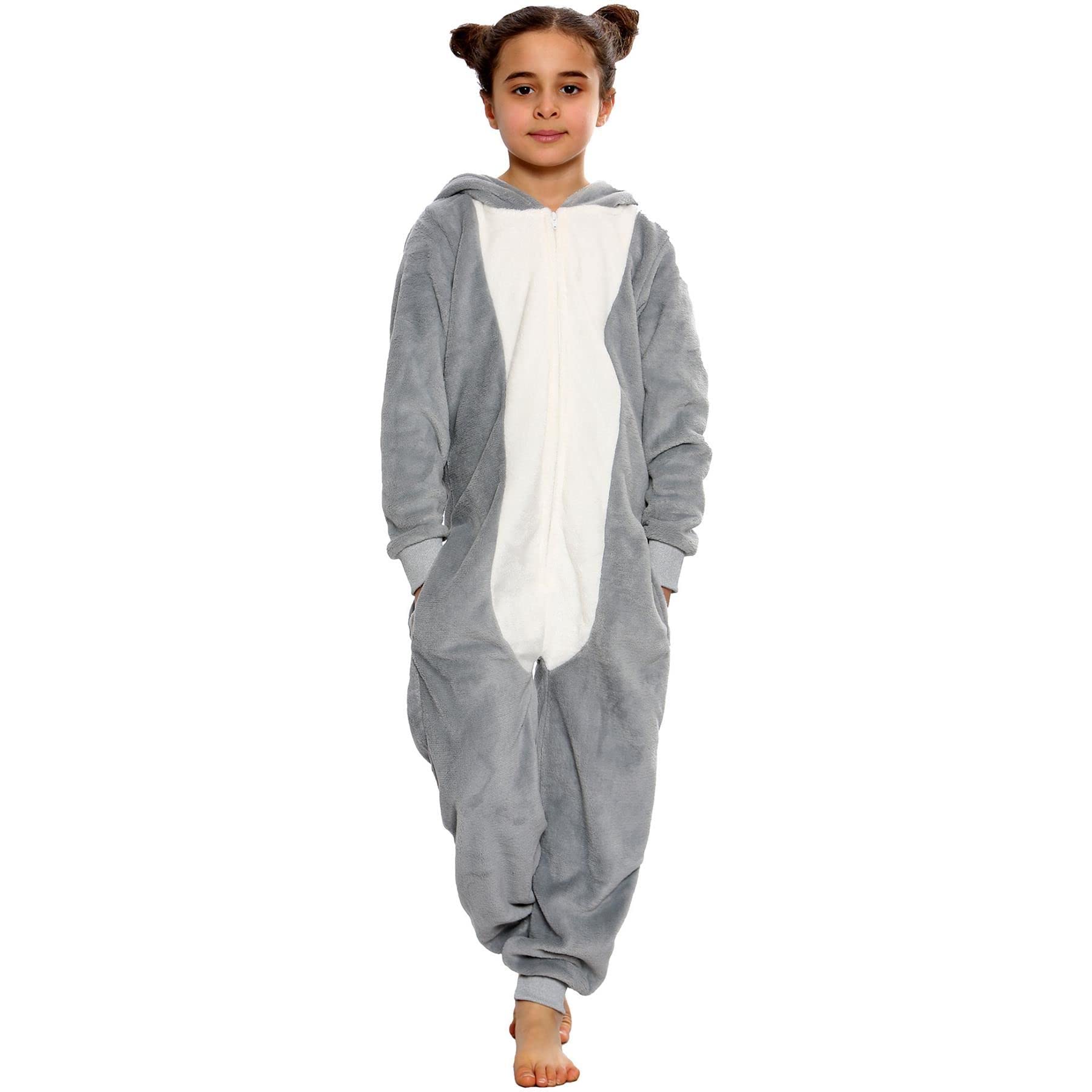 A2Z 4 Kids Filles Garçons Lapin Costume Combinaisons Doux Peluche Polaire Combishort Enfants Animal À Capuche Grenouillère Enfants Une Pièce Cosplay Tout en Un Lapin Pyjama De Noël Âge 2-14 Ans