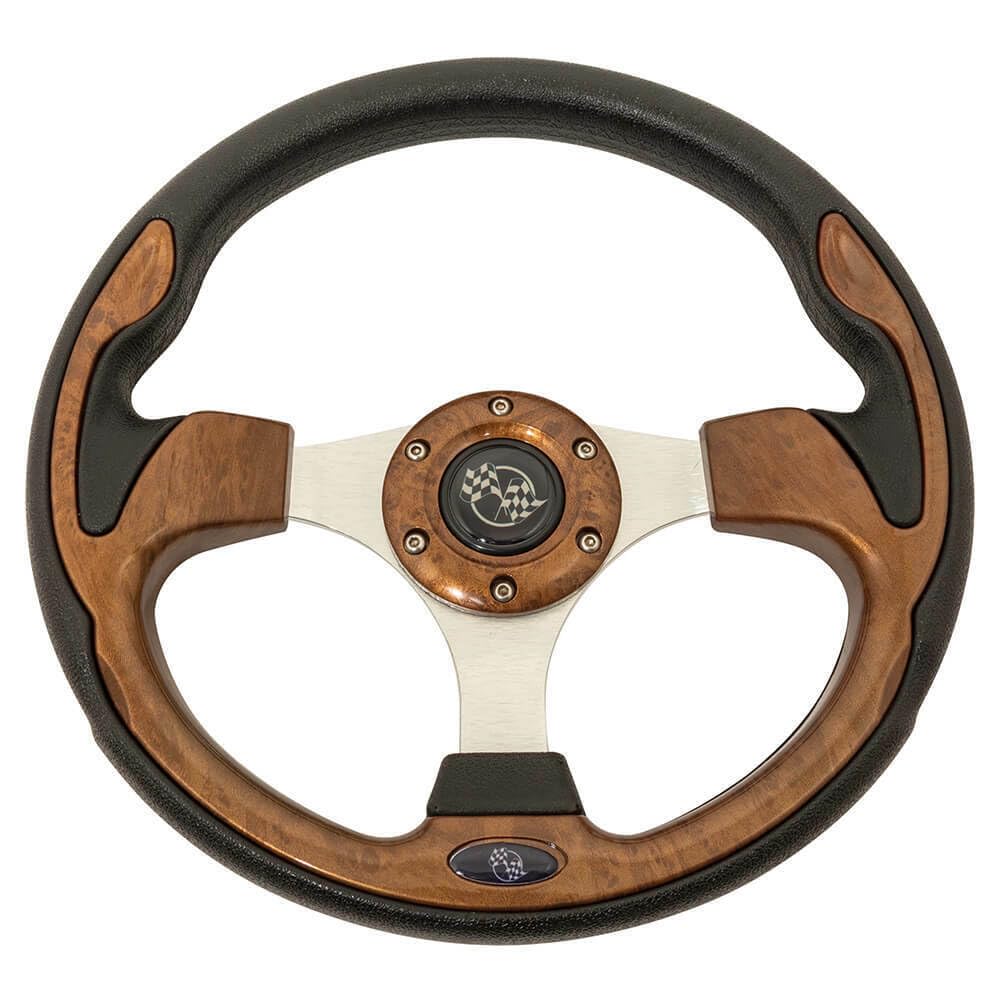 ULTIMATE GOLF CART WOODGRAIN STEERING WHEEL W/ADAPTER FOR CLUB CAR PRECEDENT (2004 & UP) (BLACK)