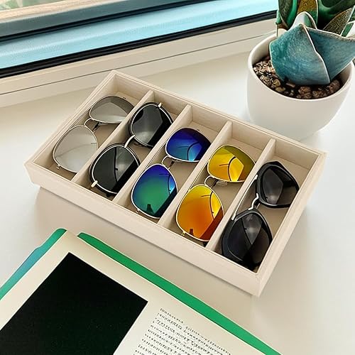 Miniatura 9 de Svea Display Lujoso divisor de cajón de terciopelo beige de 5 ranuras, almacenamiento de gafas, gafas de sol, bandeja organizadora de joyas,
