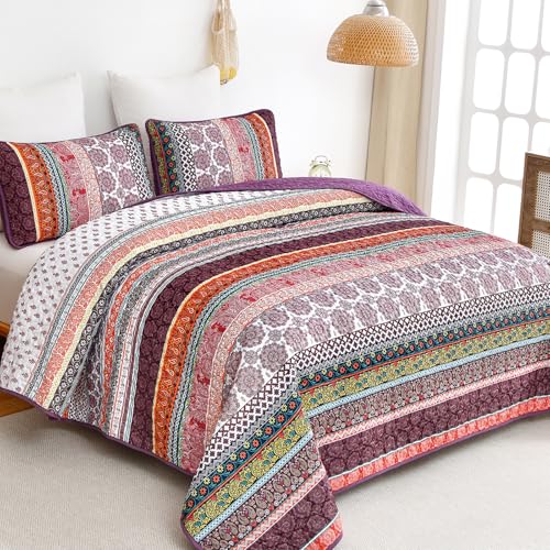 Couvre-lit en patchwork WONGS BEDDING grand lit violet en microfibre