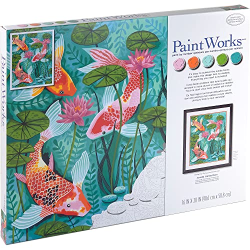 Image of Dimensions 73-91855 Colorful Koi Animal Paint by Number Kit for Adults and Kids, 16 inch x 20 inch, Multicolor, 12pcs