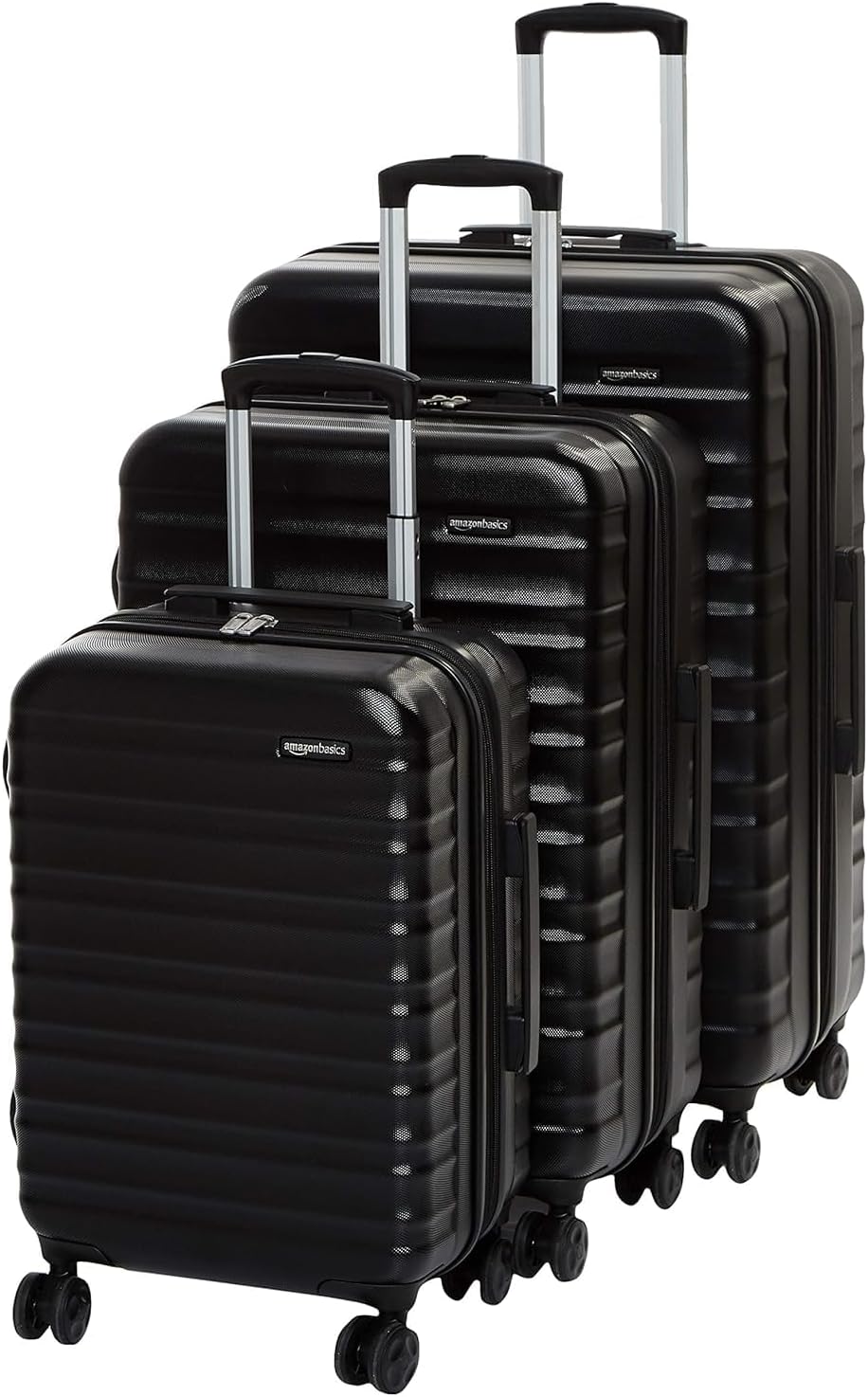 Amazon Basics Hardside Expandable Luggage Set (Small + Medium + Large) - ABS Travel Luggage with 4 Double Spinner Wheels - Scratch Resistant and Lightweight Construction - Black