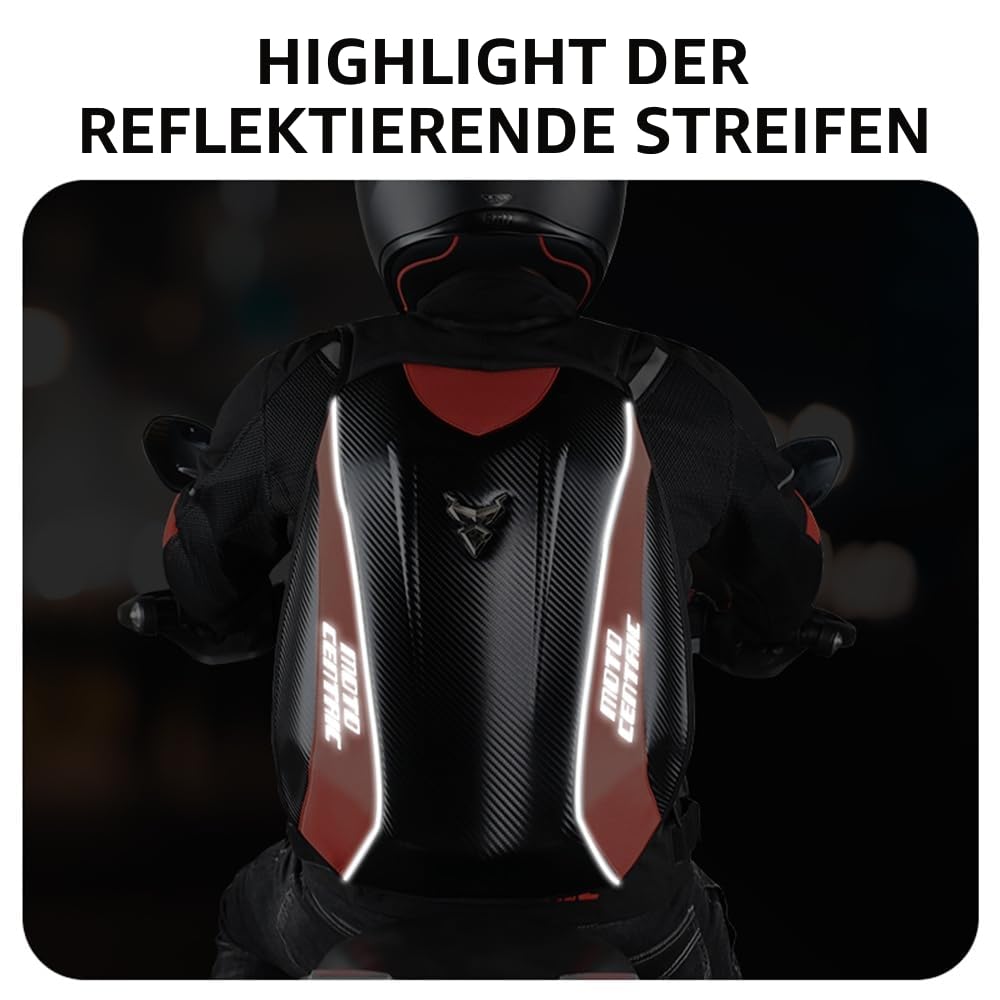 Motorrad-Rucksack, wasserdicht, Kohlefaser, Hartschale, reflektierend, für Motorrad-Reisekoffer